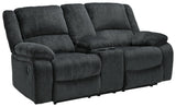 Draycoll Reclining Loveseat left side view showing reclined position