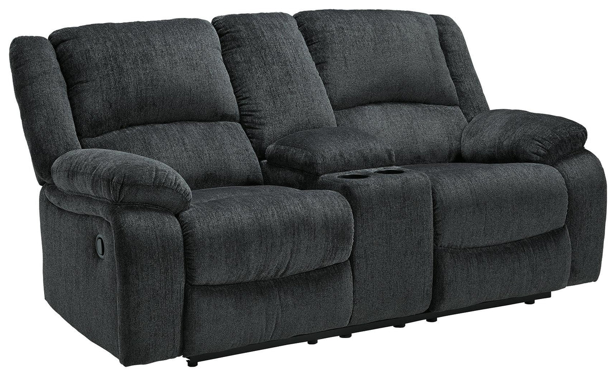 Draycoll Reclining Loveseat left side view showing reclined position