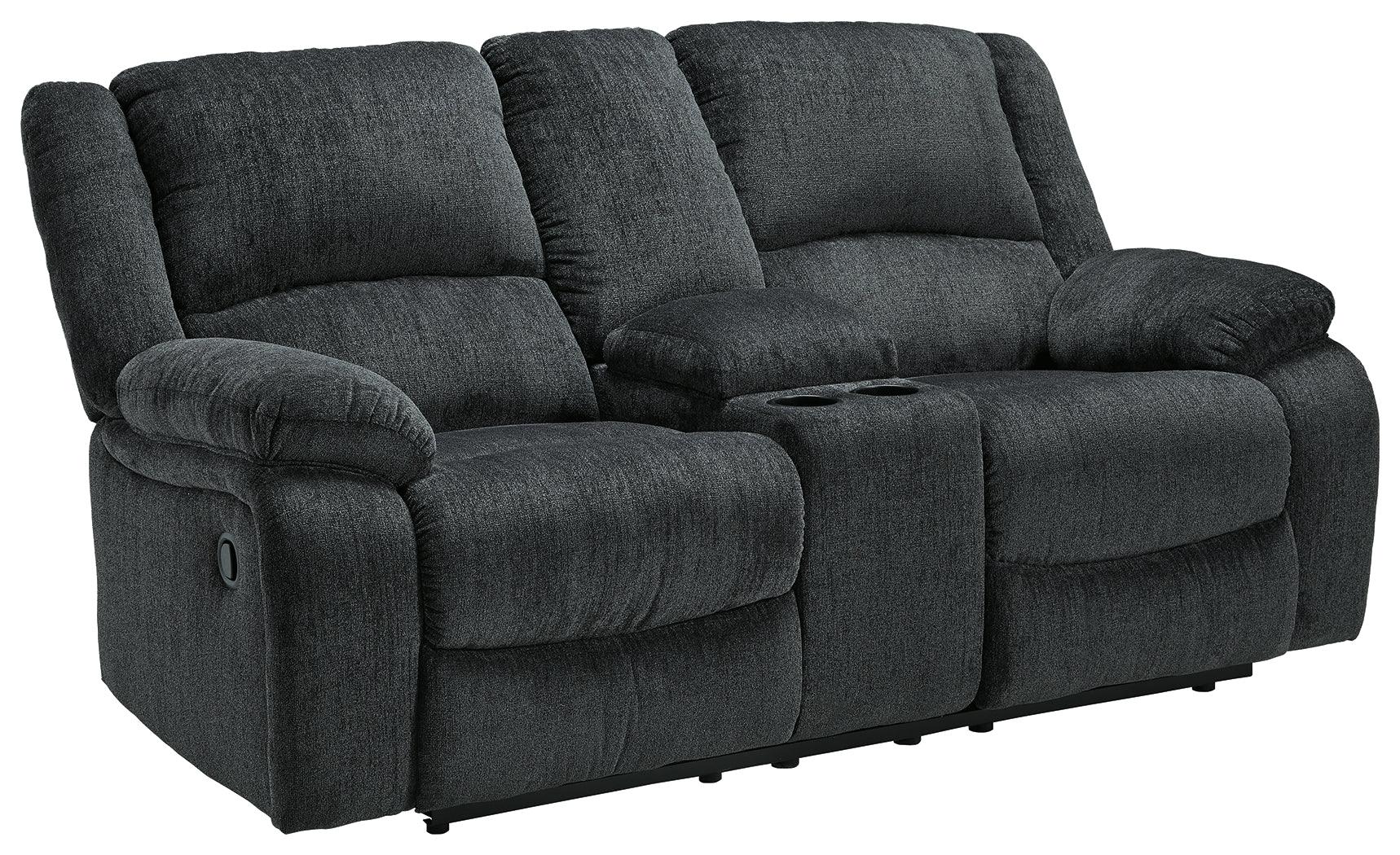 Draycoll Reclining Loveseat left side view showing reclined position