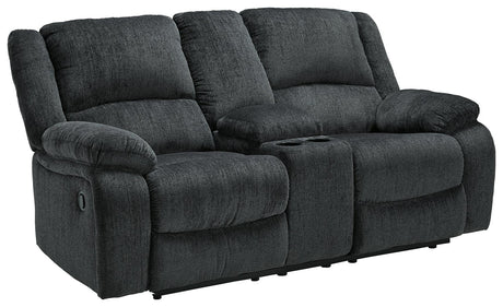 Draycoll Reclining Loveseat left side view showing reclined position