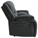 Side profile of Draycoll Slate Chenille Reclining Loveseat