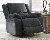 fully reclined view of Draycoll Slate Chenille Recliner