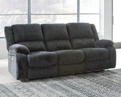 Draycoll Slate Chenille Power Reclining Sofa front view in slate fabric