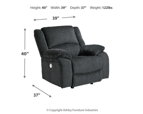 Draycoll Slate Chenille Power Recliner dimensions illustration