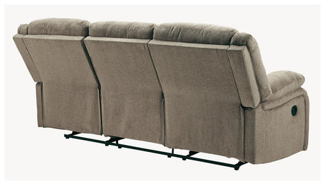 Draycoll Slate Chenille Reclining Sofa back support detail