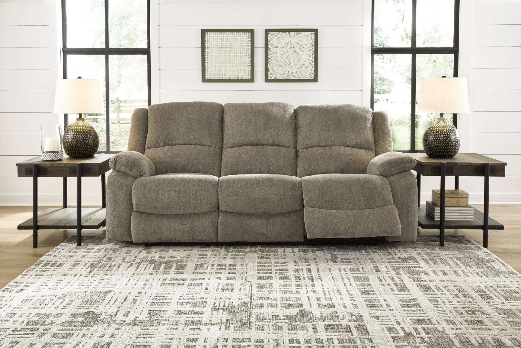 Draycoll Slate Chenille Reclining Sofa side view reclined