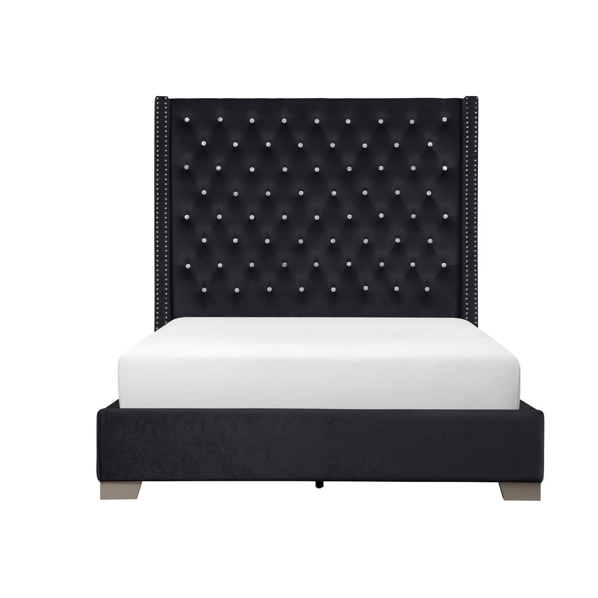 Jacklyn Black Modern Contemporary Solid Wood Faux Leather Upholstered Tufted Queen Panel Bed - Ella Furniture