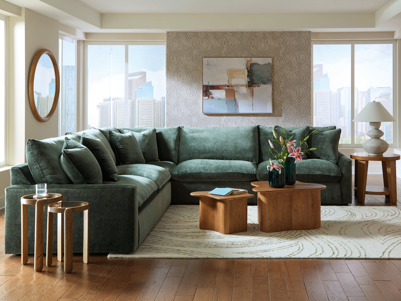 main view of Carriage View Jade Velvet 3-Piece Sectional sectional sofa