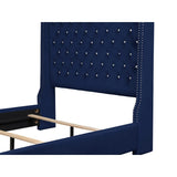 Headboard tufted blue velvet upholstery and platform frame