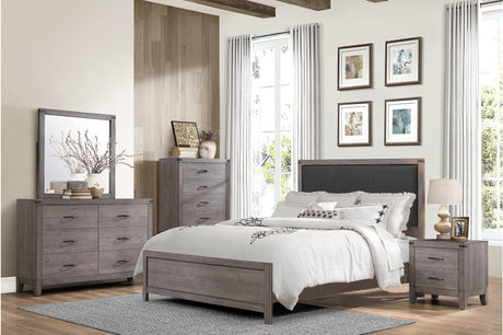 Woodrow Dark Faux Leather Side Pier Bedroom Set main bed front view