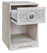 Paxberry Whitewash Nightstand — angled view