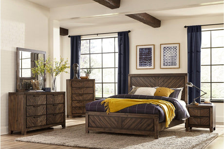 parnell rustic cherry panel bedroom set main view of king bed