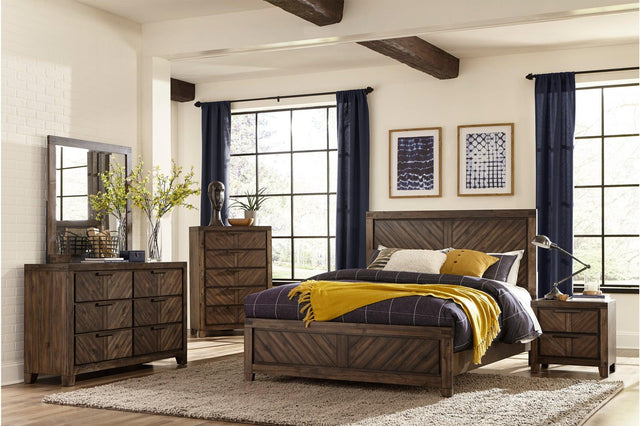 parnell rustic cherry panel bedroom set main view of king bed