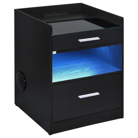 Furda 2-Drawer LED Nightstand Bedside Table with Speaker Black Ash — product image 2
