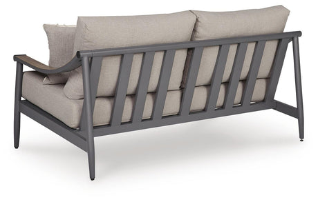 Ocean Gray Beach Outdoor Sofa and Loveseat with Coffee Table Set — back view
