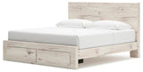 Lawroy Light Natural King Panel Storage Bed — angled view