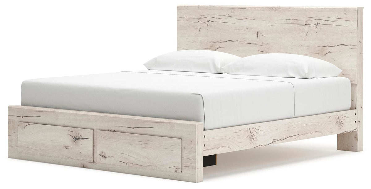 Lawroy Light Natural King Panel Storage Bed — angled view