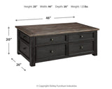 Tyler Grayish Brown/Black Coffee Table with 2 End Tables — dimension illustration
