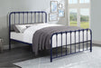 Classic rounded profile of Bethany Blue full metal platform bed