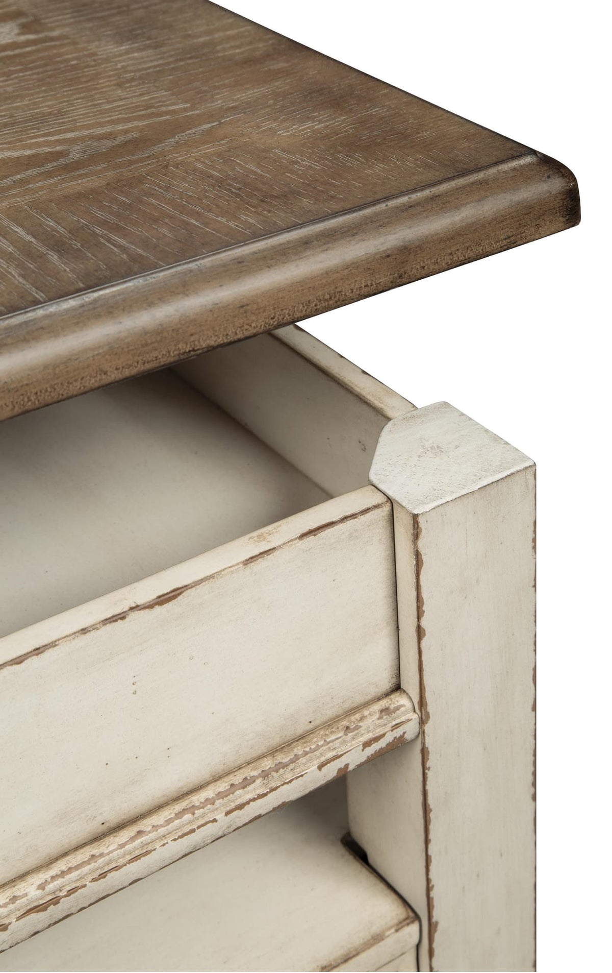 Realyn White/Brown Coffee Table with 2 End Tables — detail view