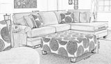 Close-up detail of Selena Mercury Smoke 124 inch sectional sofa fabric and pillows
