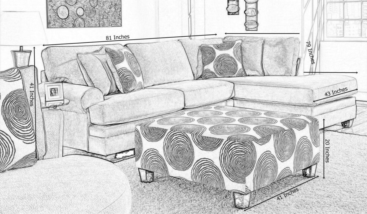 Close-up detail of Selena Mercury Smoke 124 inch sectional sofa fabric and pillows