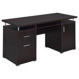 Tracy Cappuccino Office Desk side angle displaying storage drawers and keyboard tray