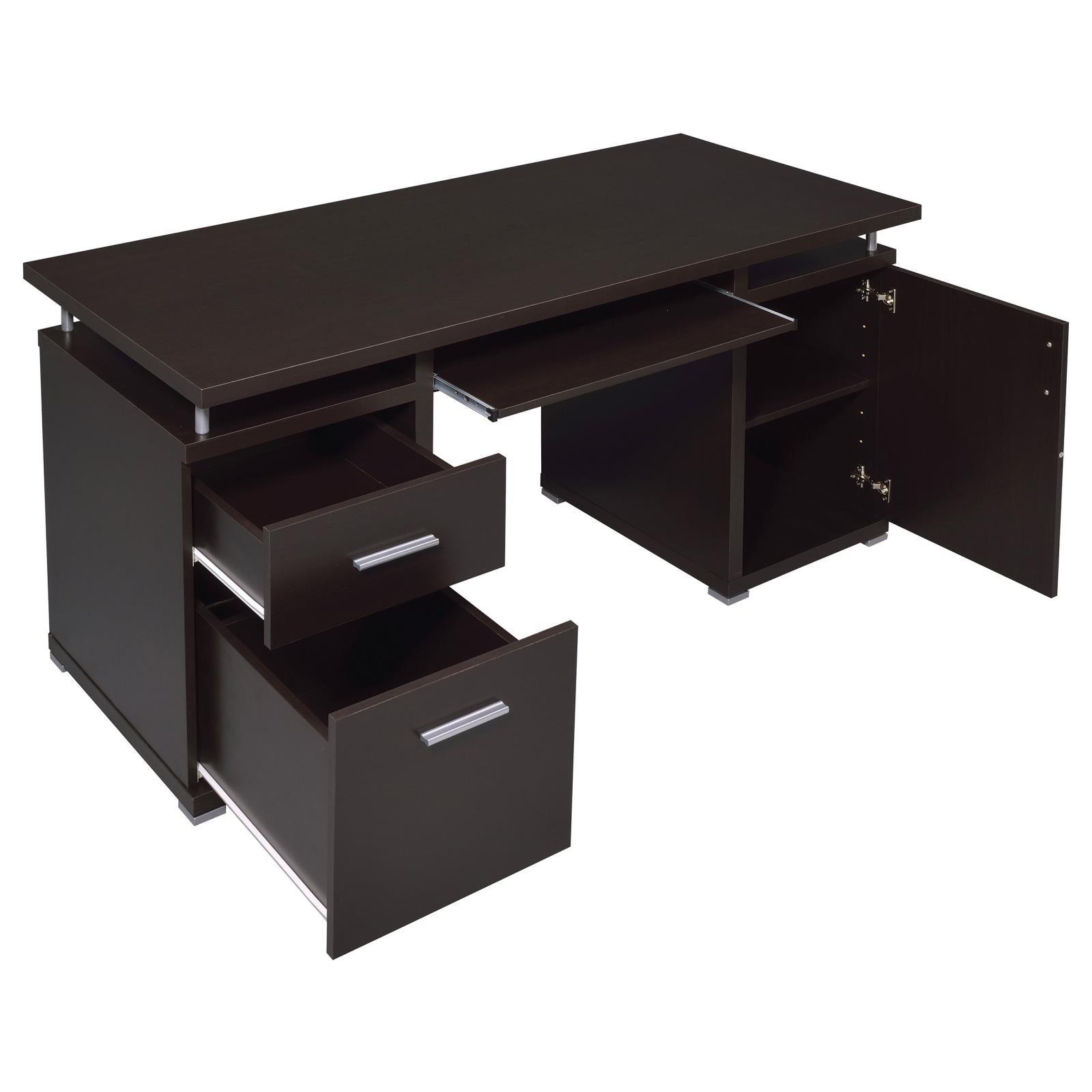 Close-up of Tracy Cappuccino Desk drawer with pull handle hardware