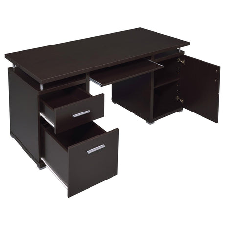 Close-up of Tracy Cappuccino Desk drawer with pull handle hardware