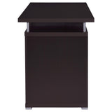 Tracy Cappuccino Desk showing adjustable shelf inside cabinet