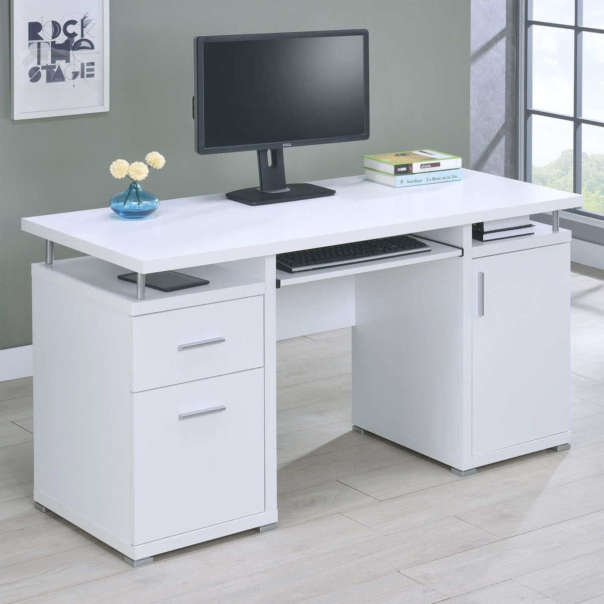 Tracy White and Silver Office Desk front view