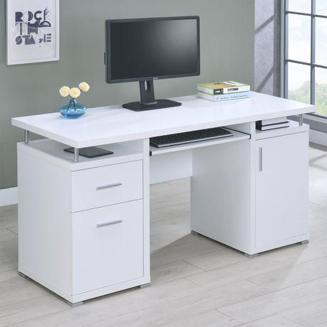 Tracy White and Silver Office Desk front view