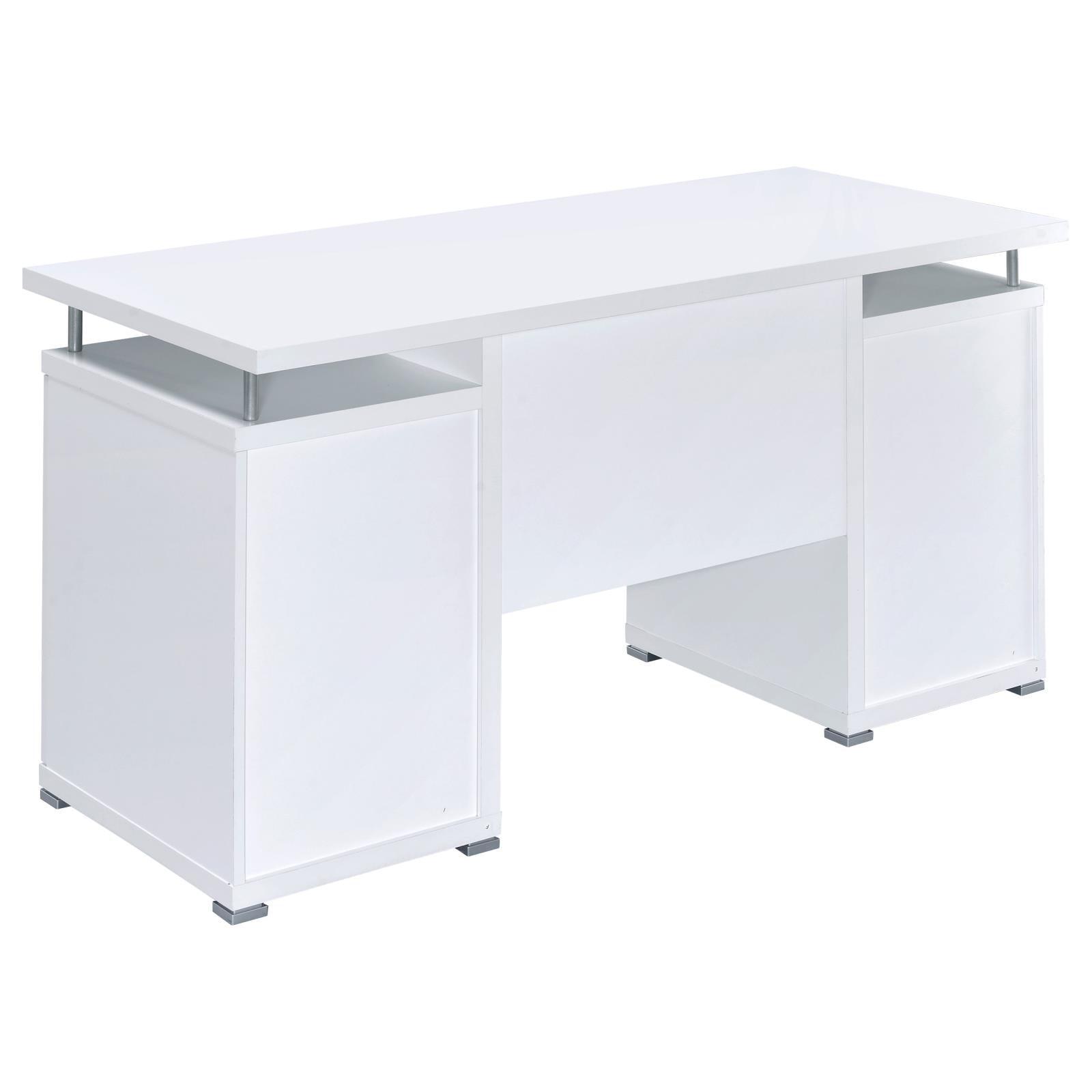 Tracy Desk metal silver handles close-up