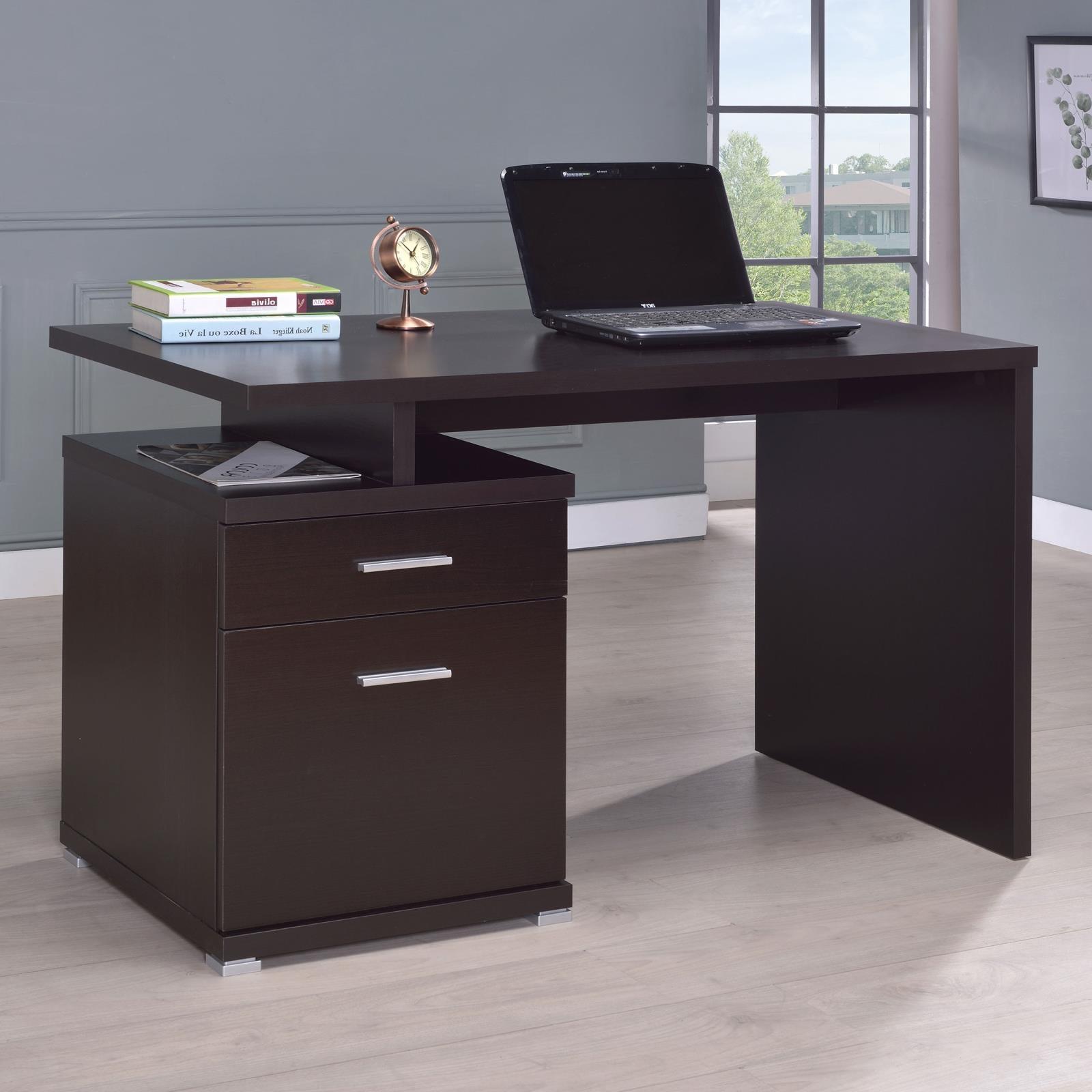 Irving Dark Cappuccino Office Desk side view showing drawers