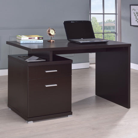 Irving Dark Cappuccino Office Desk side view showing drawers