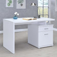Irving White Office Desk front view with drawers