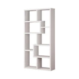 Angled view of Theo 10-Shelf White Bookcase