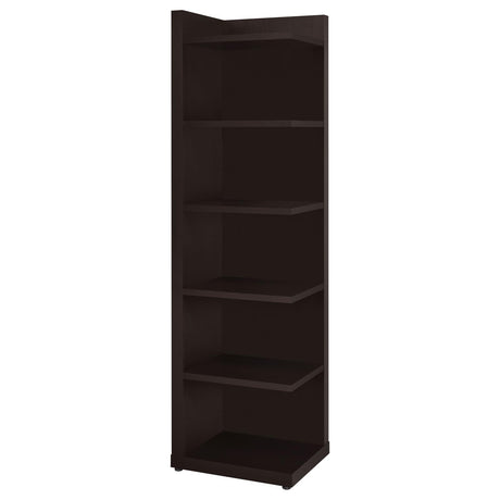 Pinckard corner bookcase cappuccino side profile