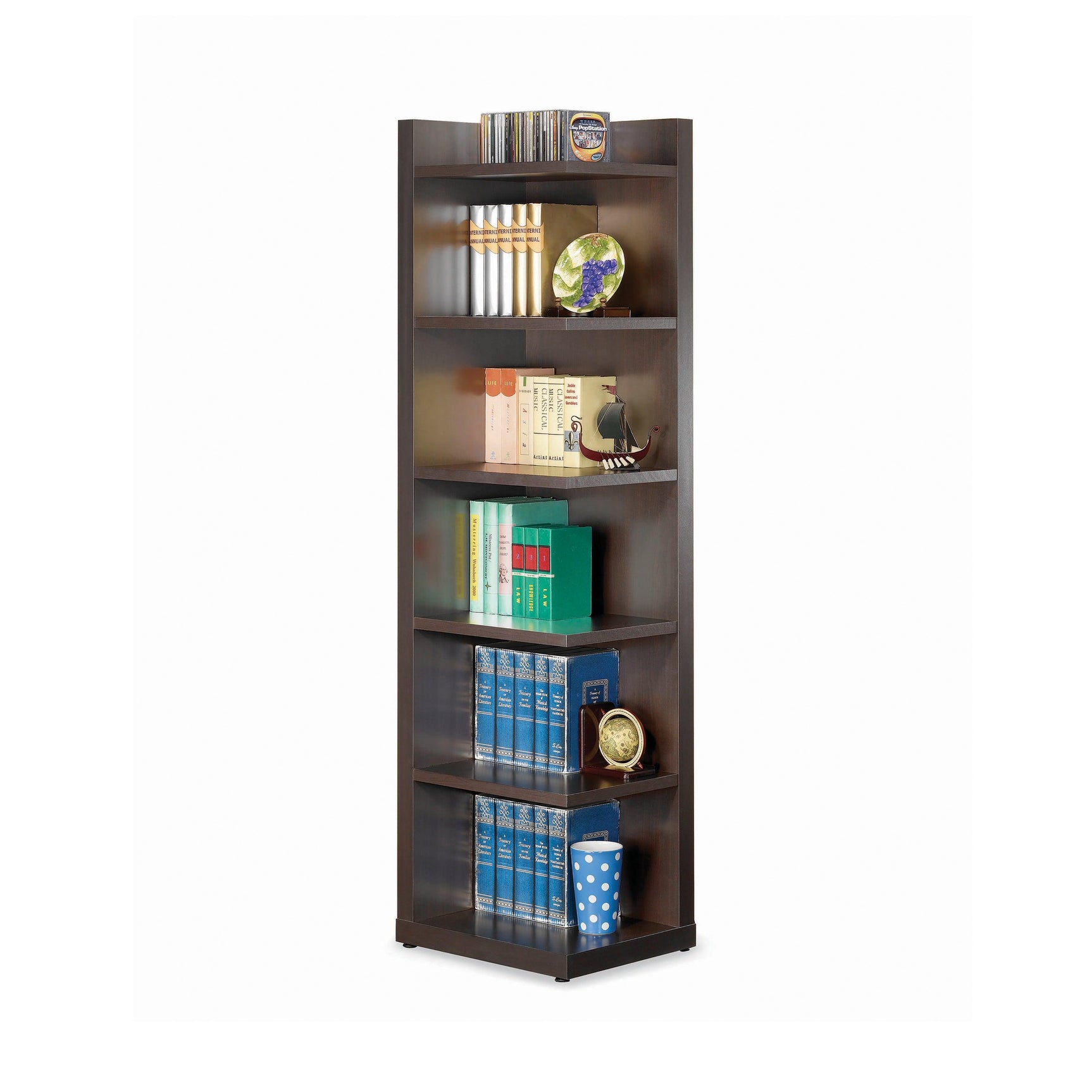 Pinckard 6-Tier Cappuccino Corner Bookcase angled side view