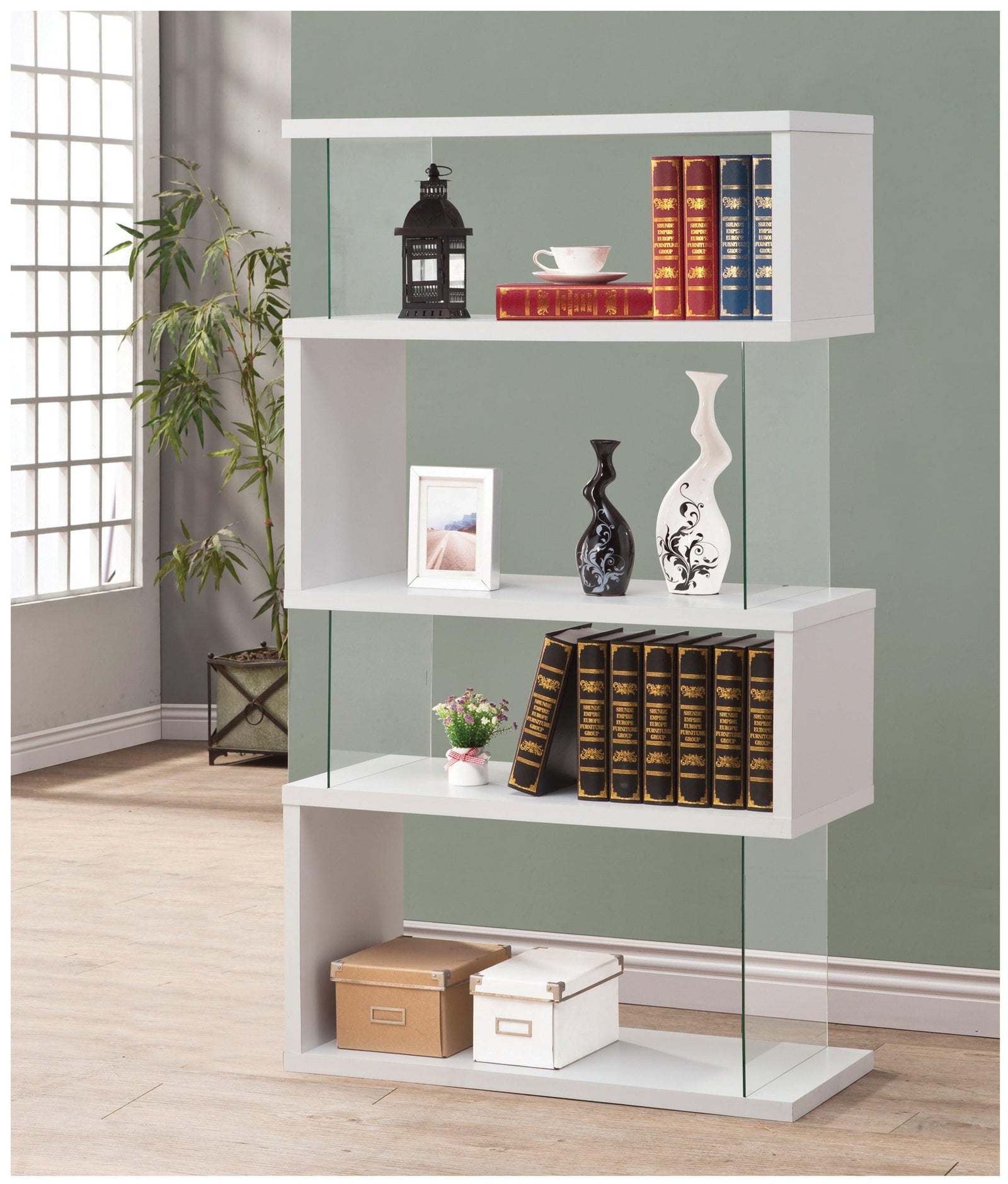 Emelle 4-Tier Bookcase White And Clear - Ella Furniture