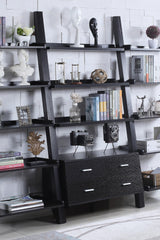 Side angle showing shelves and drawers on Colella Ladder Bookcase