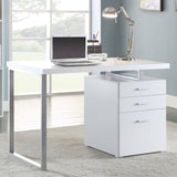 Brennan office desk white grey silver angled view