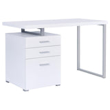 Brennan office desk white grey silver drawer detail
