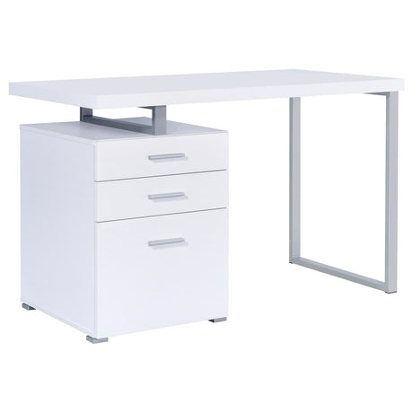 Brennan office desk white grey silver drawer detail