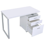 Brennan office desk white grey silver side view