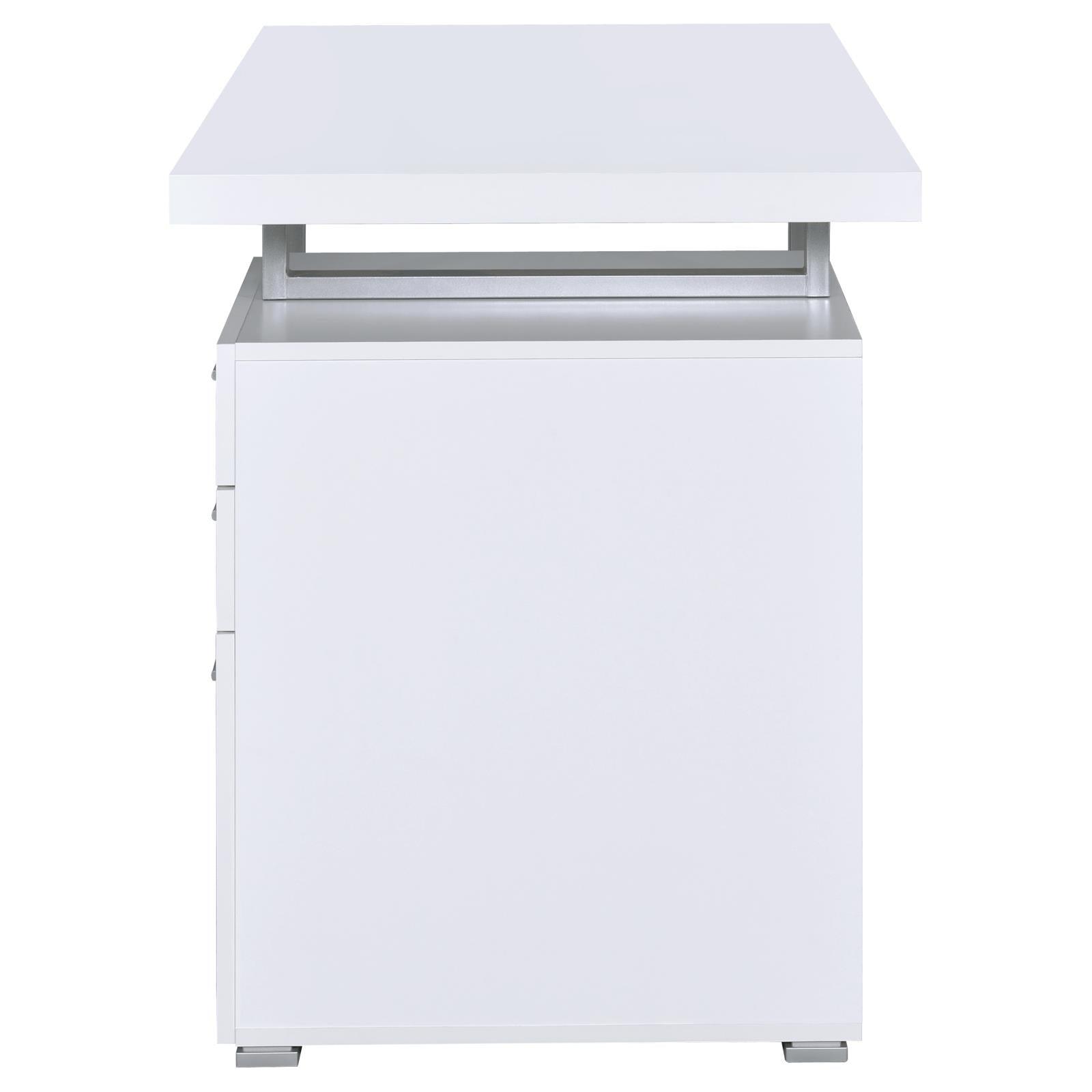 Brennan office desk white grey silver drawer open