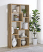 Side view of Theo mango bookshelf showing layered shelves