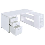 Yvette White L-shape Office Desk showing drawers open