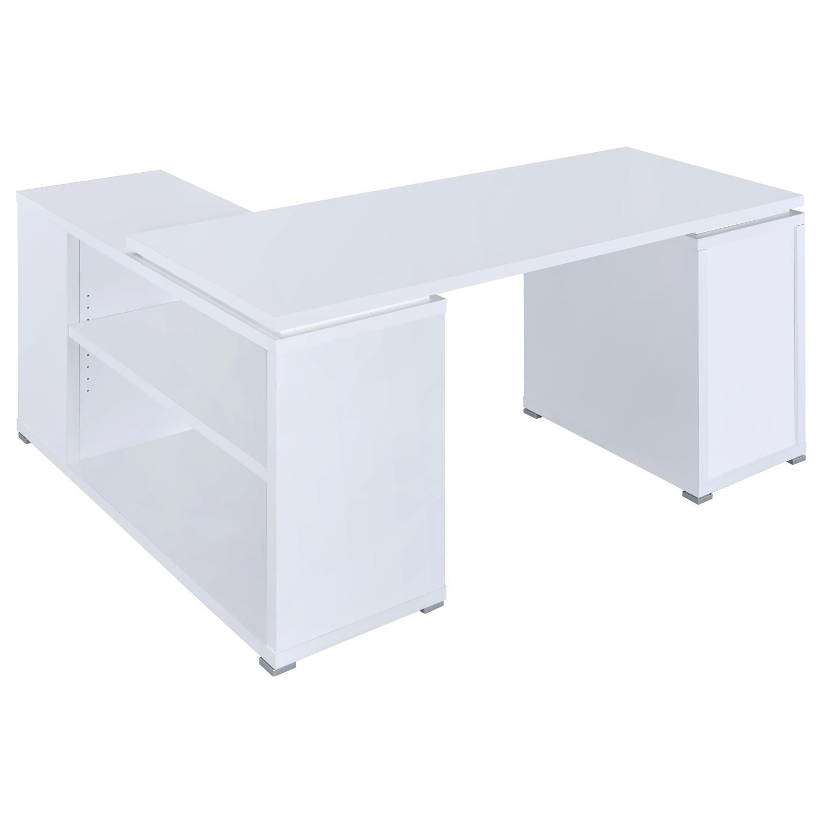 Yvette White L-shape Office Desk under desk storage