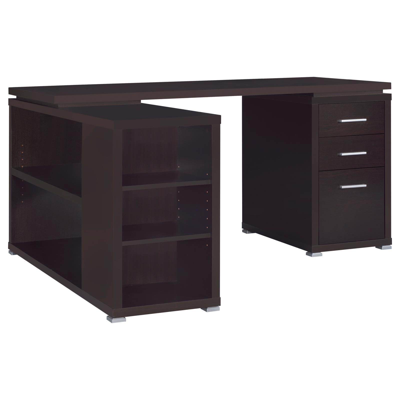 Yvette L-Shape Office Desk open shelves storage view